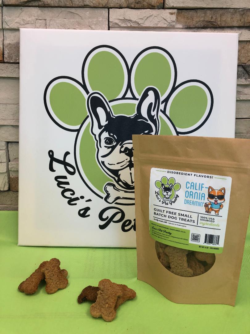 California Dreamin' - All Natural "Spinach & Mushroom" Dog & Puppy Treats - Disobedient Biscuits 6 oz. Pouch