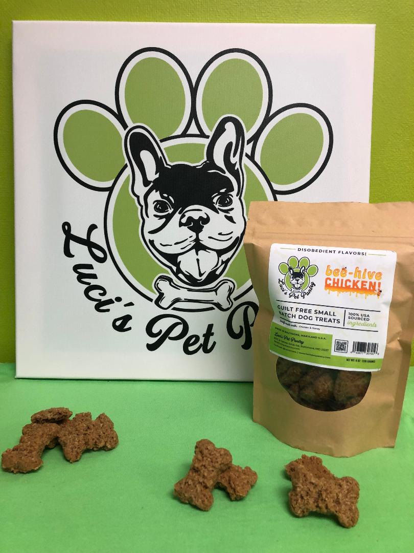 Beehive Chicken - All Natural "Honey Chicken" Dog & Puppy Treats - Disobedient Biscuits 6 oz. Pouch