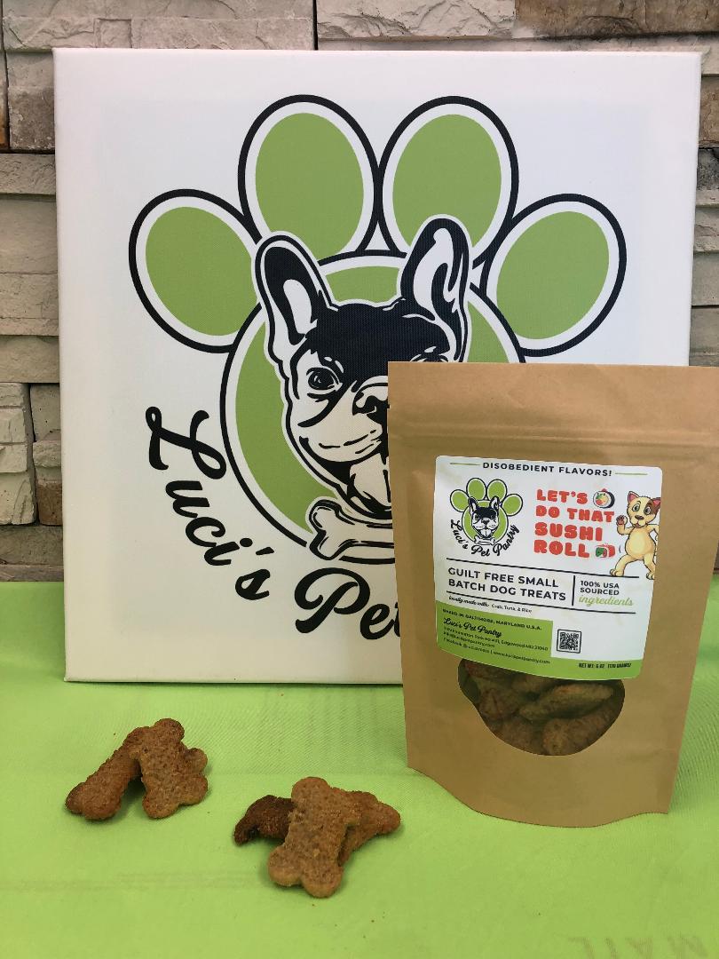 Let's Do That Sushi Roll - All Natural "Crab, Tuna, & Rice" Dog & Puppy Treats - Disobedient Biscuits 6 oz. Pouch