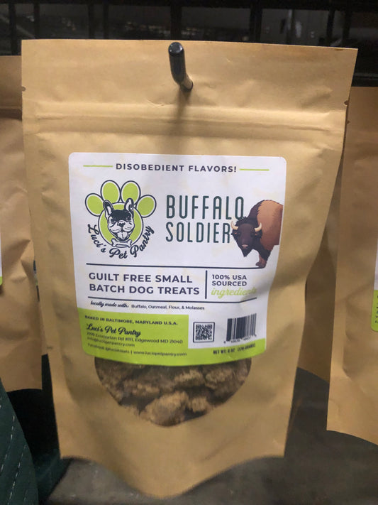 Buffalo Soldier - All Natural "Bison" Dog & Puppy Treats - Disobedient Biscuits 6 oz. Pouch