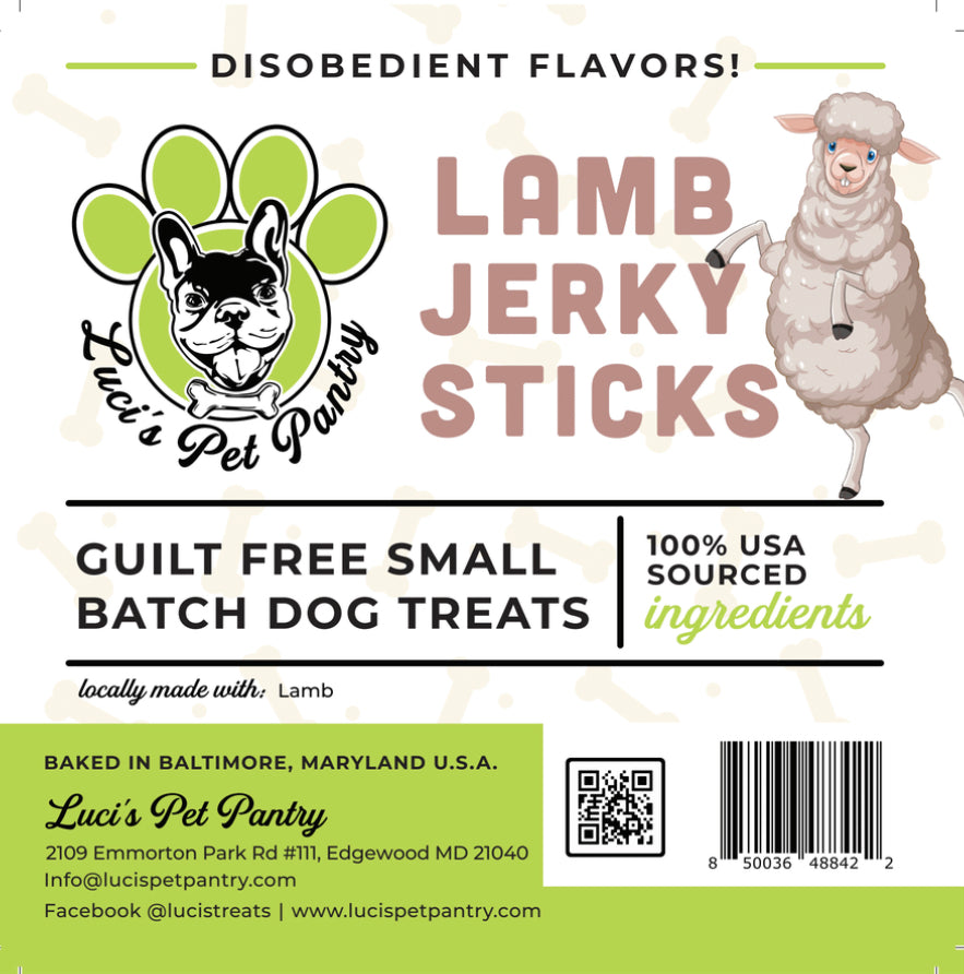 Lamb Sticks - All Natural Single Ingredient Dog & Puppy Jerky Treats - 2 oz. Pouch
