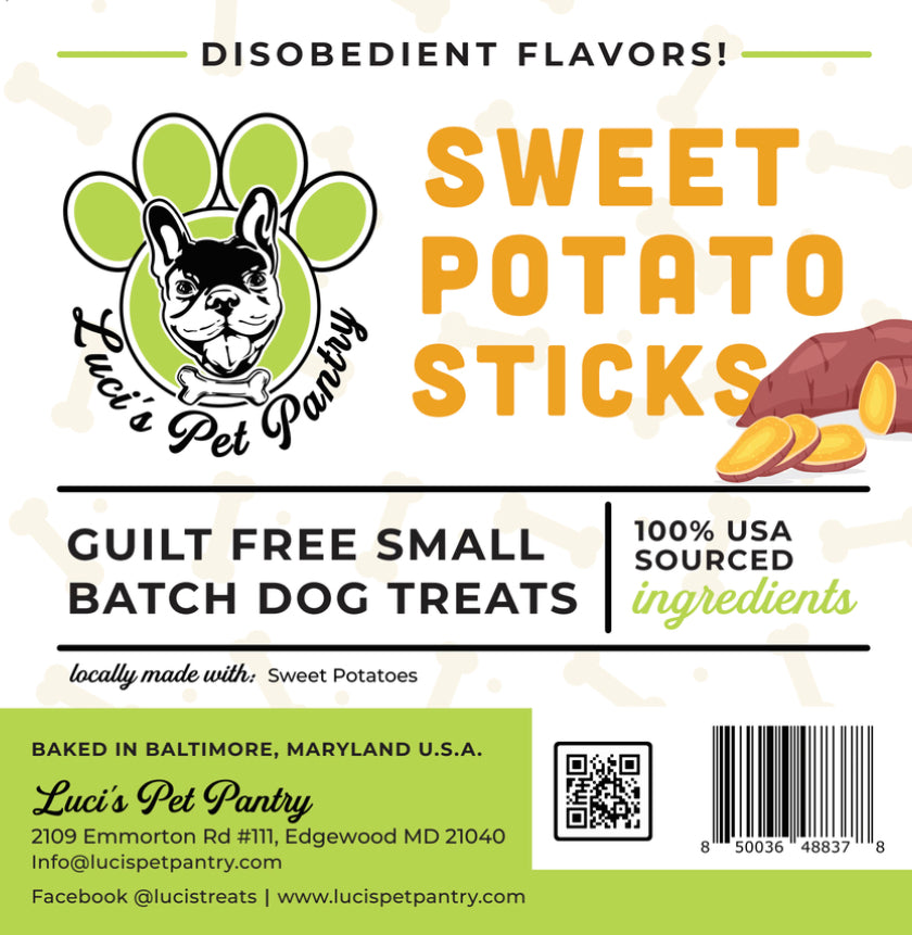 Sweet Potato Sticks - All Natural Single Ingredient Dog & Puppy Jerky Treats - 2 oz. Pouch