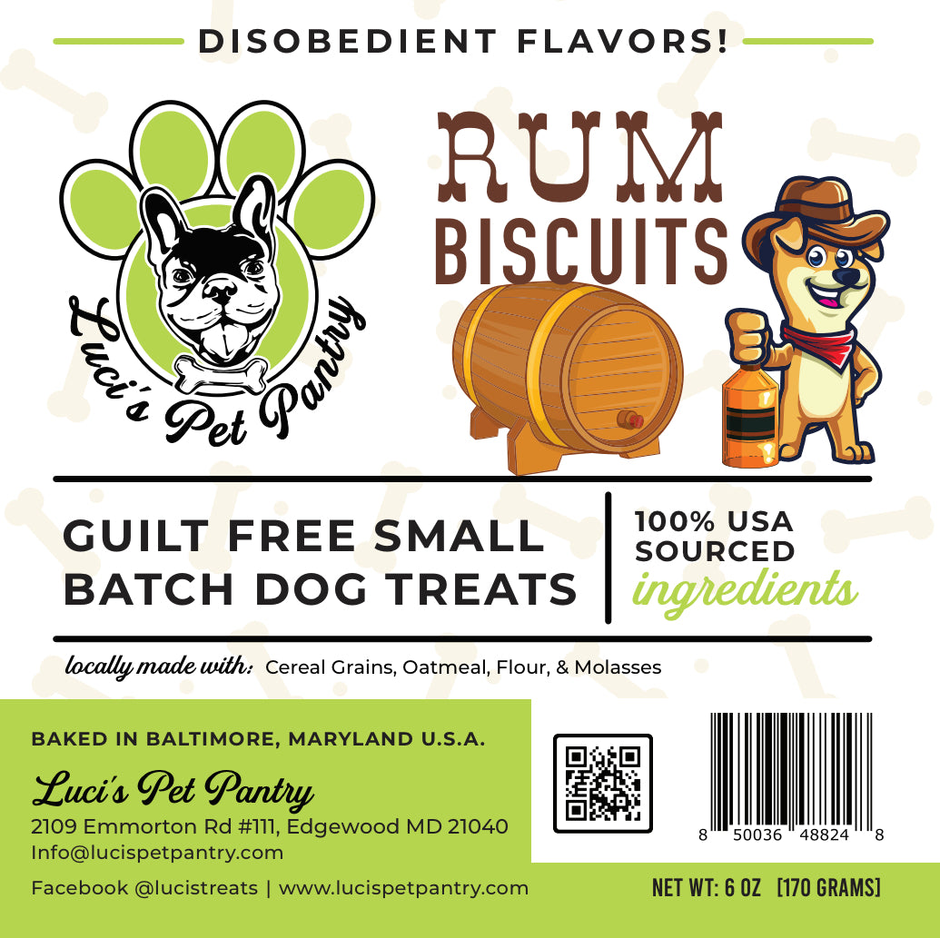 Rum - All Natural "Cereal Grain" Dog & Puppy Treats - Disobedient Biscuits 6 oz. Pouch