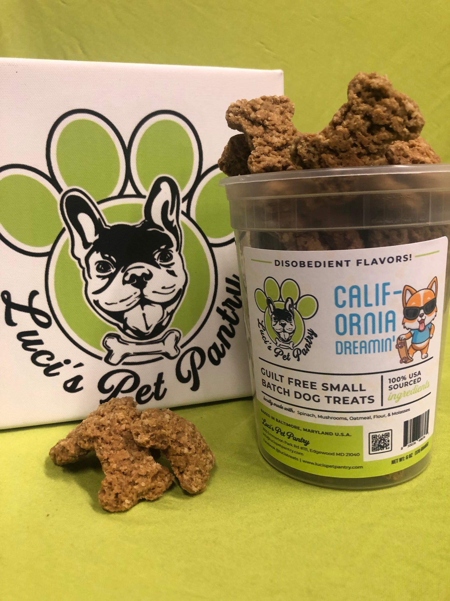 California Dreamin' - All Natural "Spinach & Mushroom" Dog & Puppy Treats - Disobedient Tub of Biscuits