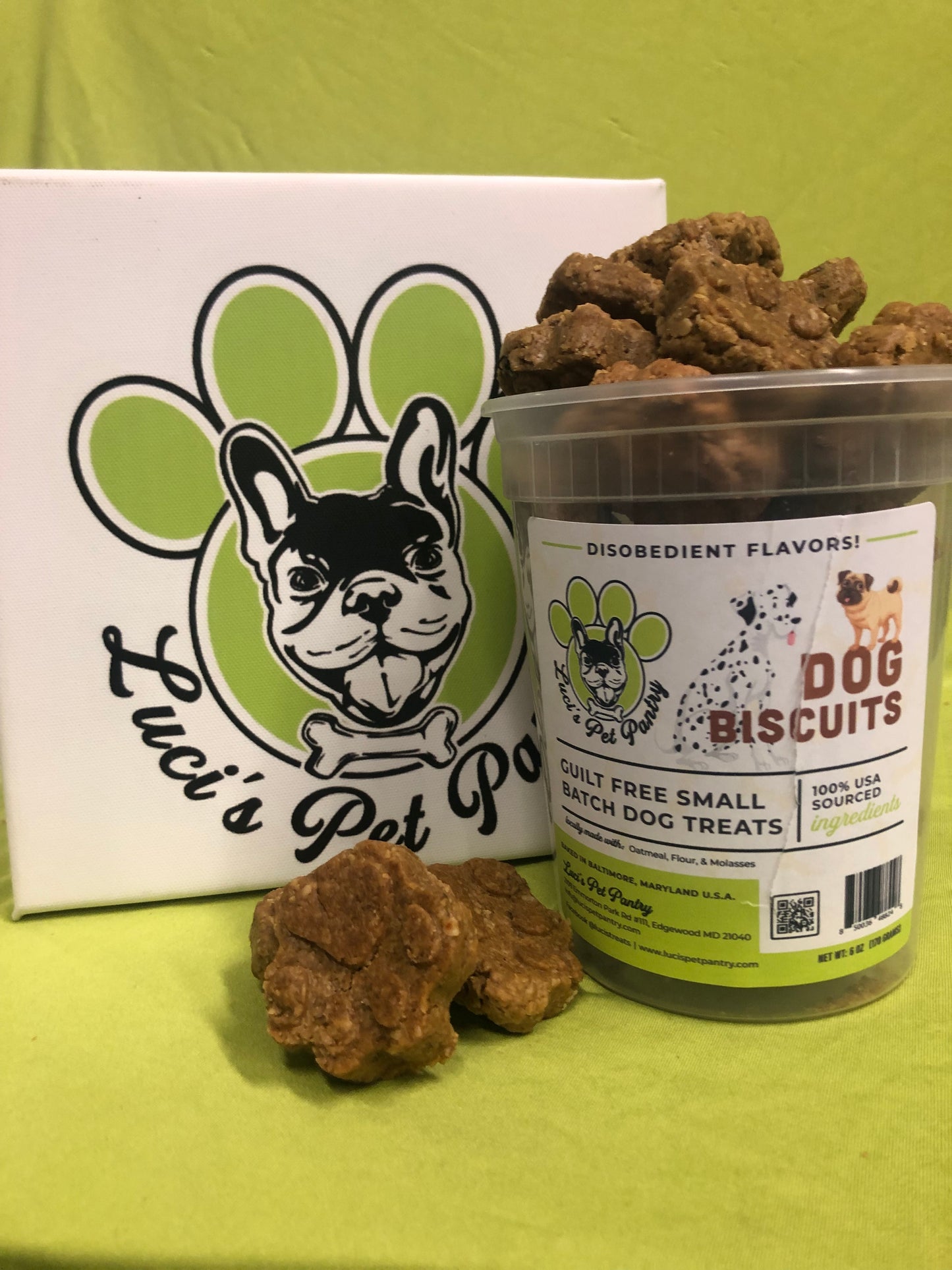 Large Paw Print Biscuits - All Natural "Assorted Flavors" Dog & Puppy Treats - Disobedient Tub of Biscuits