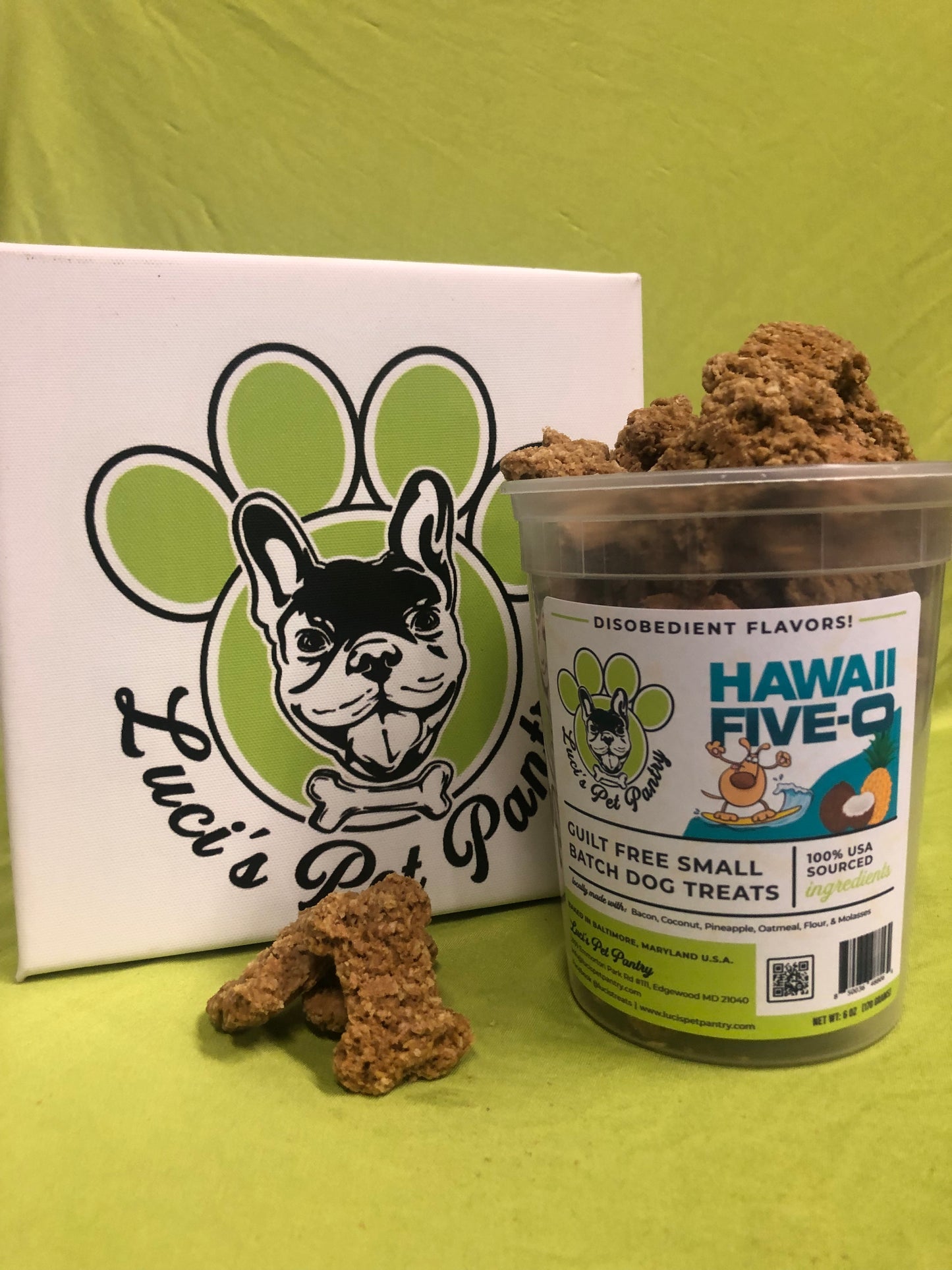 Hawaii Five-O - All Natural "Bacon, Pineapple, & Coconut" Dog & Puppy Treats - Disobedient Tub of Biscuits