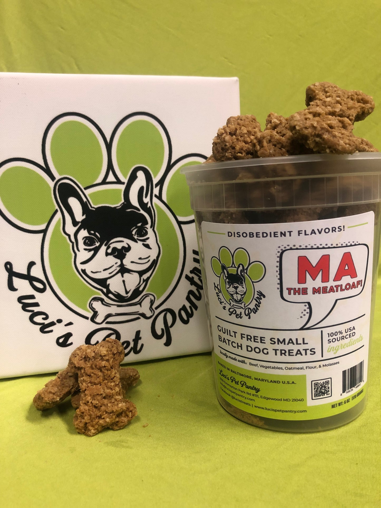 Ma The Meatloaf - All Natural "Beef & Vegetables" Dog & Puppy Treats - Disobedient Tub of Biscuits