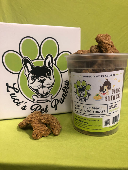 Mac Attack - All Natural "Mac & Cheese" Dog & Puppy Treats - Disobedient Tub of Biscuits