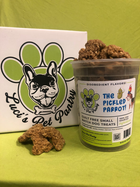 Pickled Parrot - All Natural "Chicken & Pickles" Dog & Puppy Treats - Disobedient Tub of Biscuits