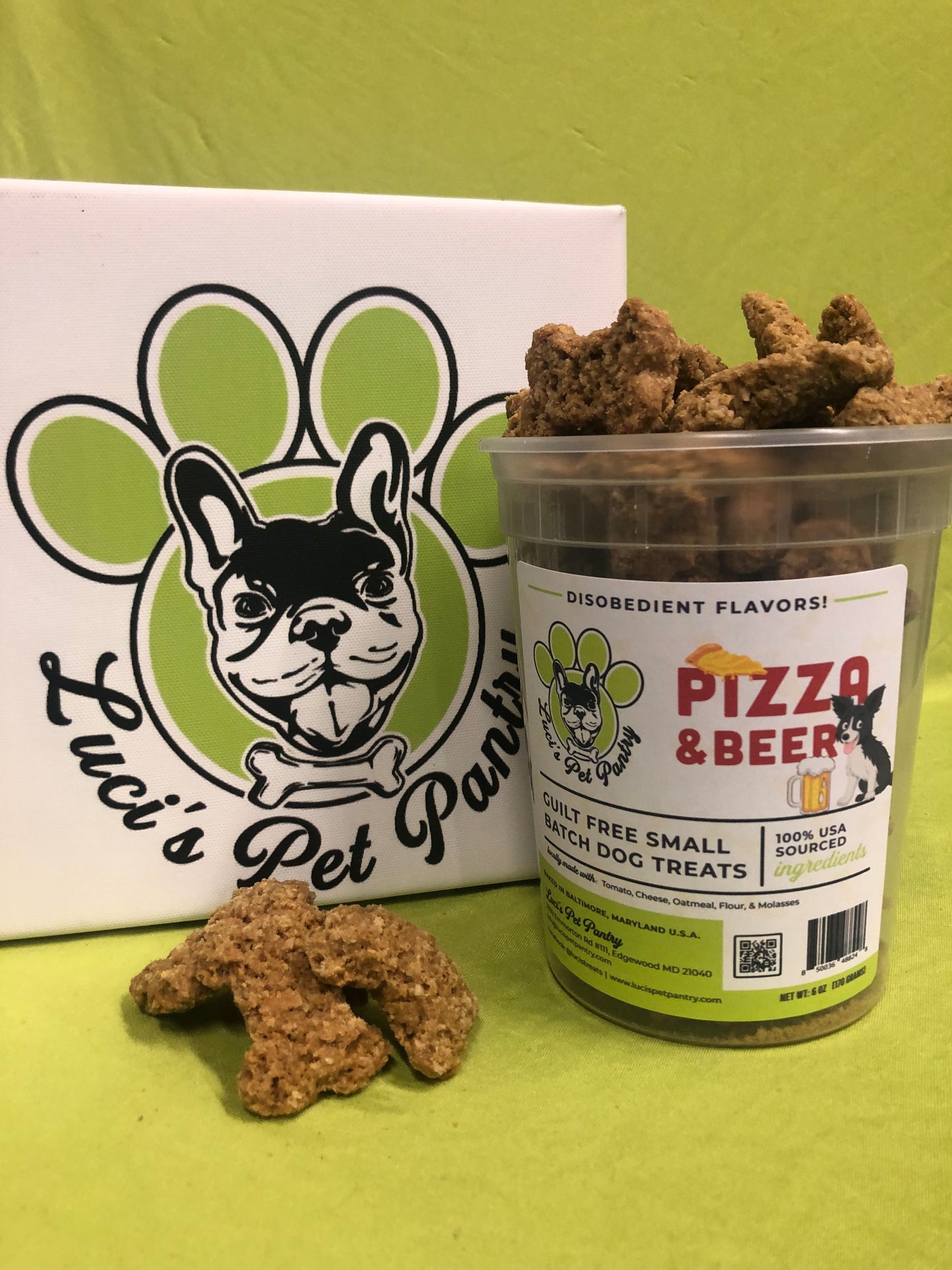 Pizza & Beer - All Natural "Tomato, Cheese, & Beer Grains" Dog & Puppy Treats - Disobedient Tub of Biscuits